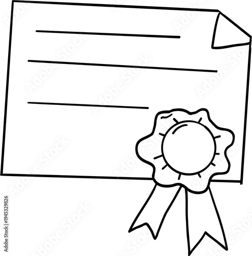 Certificate hand drawn Badge doodle sketch winner or prize, graduation diploma.