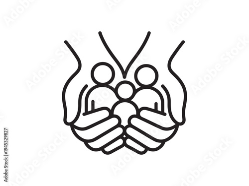 People in hands protection community care support line icon