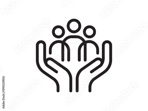 People in hands protection community care support line icon