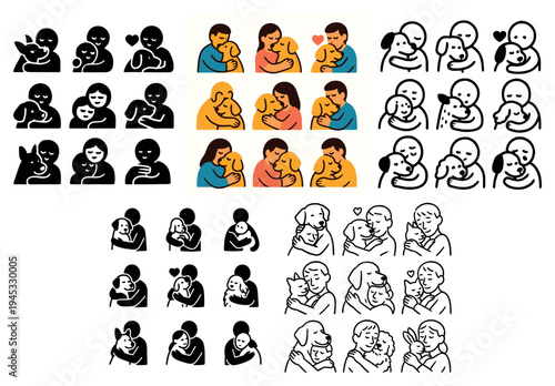 Care icons with parent pet baby colorful