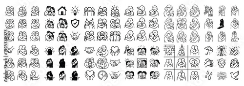 Care icons with parents baby outline