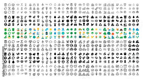 Environmental icons with tree seedling water flat