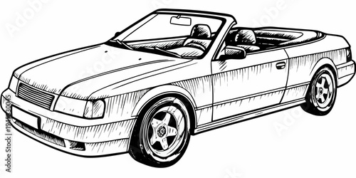 Classic Convertible Roadster Sketch - Vintage 90s Car Illustration