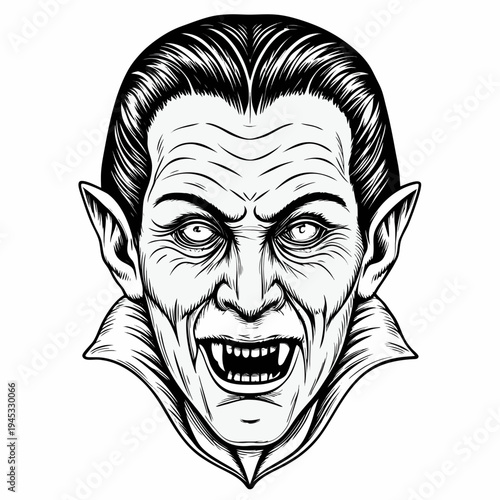 Antique Vampire Dracula Portrait Sketch - Gothic Horror Monster Art