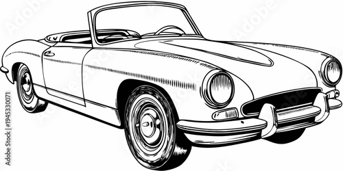 Classic Vintage Sports Convertible Sketch - Retro European Roadster Illustration