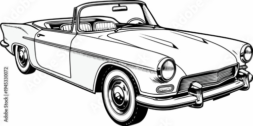 Classic American Convertible Sketch - Vintage 1950s Roadster Illustration