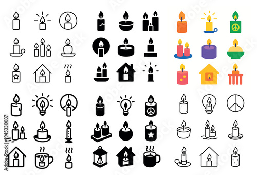 Candle icons with flame holder lantern minimal