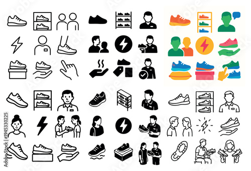 Footwear icons with shoe box foot colorful
