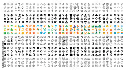 Nature icons with leaf sun cloud outline