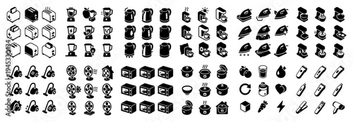 Kitchen icons with toaster kettle mug outline