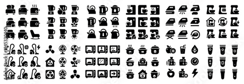 Household icons with kettle iron toaster solid