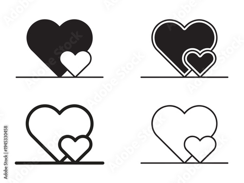 Heart love icon set romance relationship valentine symbols vector