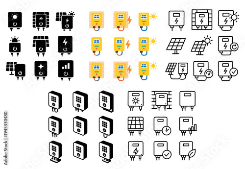 Solar system icons with inverter panel meter outline