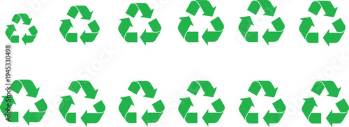 Green recycling symbol vector set with circular arrow recycle icons for eco friendly environment, sustainability, waste management and environmental conservation design