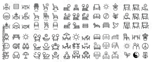 Home icons with sofa chair lamp outline