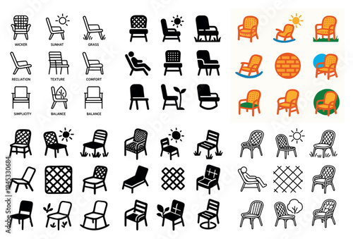 Wicker icons with chair rocking natural