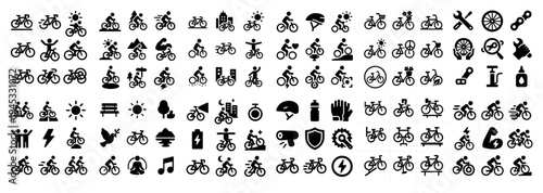Bicycle icons with helmet basket bottle bold glyph