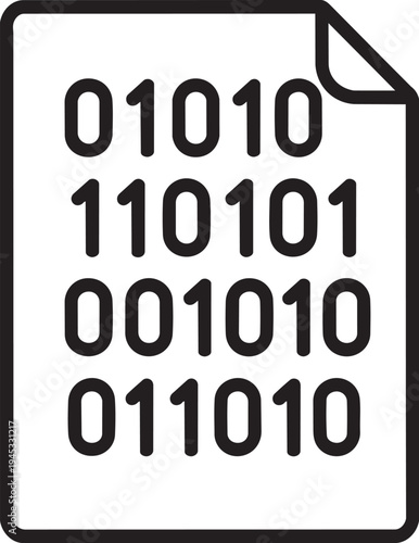 Digital binary code document encryption line icon representing secure data authorization and cyber security technology