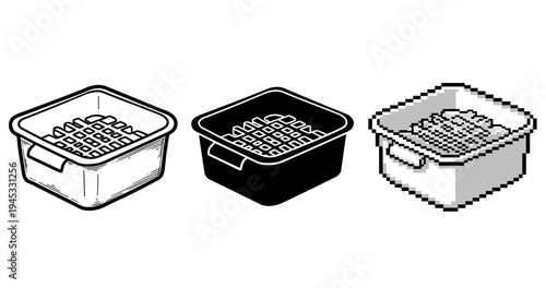 Comparison of three basket styles: line art, solid black, and pixel art