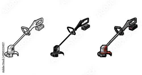 Set of three string trimmers with different art styles