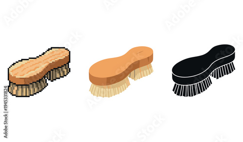 Pixelated and realistic shoe brushes on white background