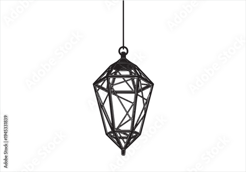 Modern geometric pendant light fixture hanging from cord  interior design element