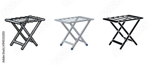 Pixel art, realistic, and silhouette folding chair variations