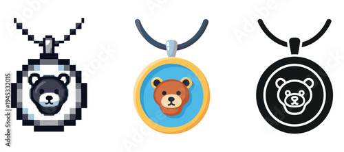 Cute bear pendants with pixelated, colorful, and outline designs