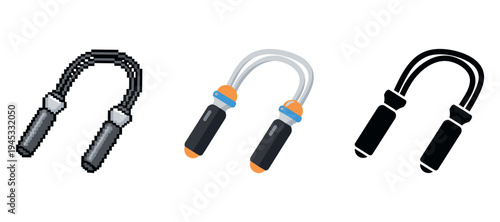 Pixelated, realistic, and iconic styles of jump ropes compared side by side