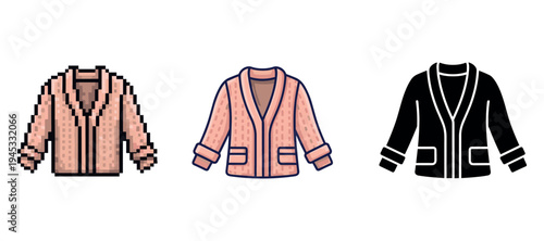 Pixel, vector, and silhouette styles of pink cardigan design