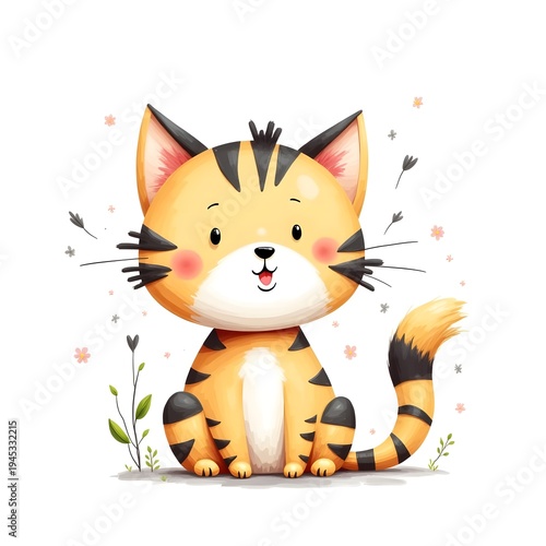 Cute Cartoon Tiger Cat – Adorable Animal Character Illustration for Kids