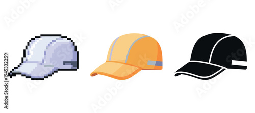 Pixelated, vector, and solid color caps comparison