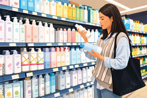 A professional pharmacist with a smile provides healthcare service and medicine to a young woman customer holding a prescription in a modern retail drugstore shop