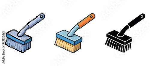 Three brushes in pixel art and solid design on white background