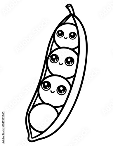 Vector illustration of 3 cute peas in a pod
