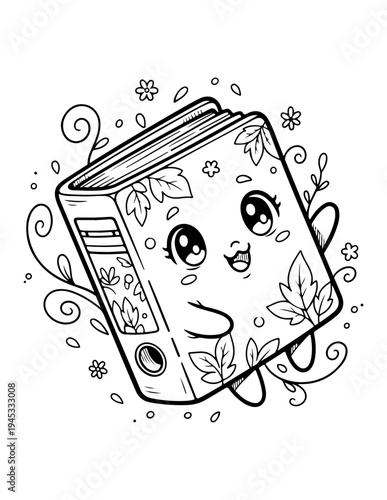 Cute cartoon book icon with floral design vector