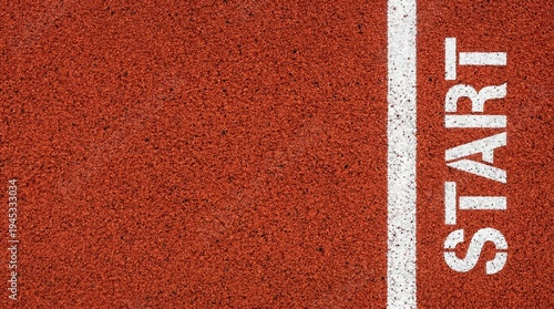 white starting line new beginnings concept minimalist and clean high-angle shot of a stadium running track, highlighting the vibrant red color and geometric symmetry of the lanes, symbolizing