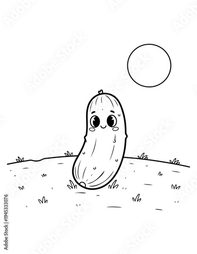 Vector illustration of a cute cartoon pickle character in a field
