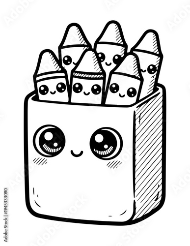 Set of 6 cartoon crayons in box vector illustration