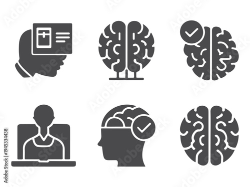 Human brain intelligence thinking learning and mental development icon collection for psychology education and creative mind concept