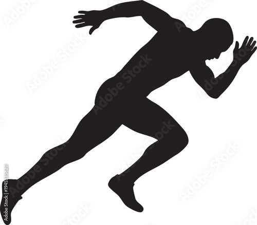 Dynamic silhouette of an athlete in a powerful starting sprint position, symbolizing speed, determination, and competitive drive