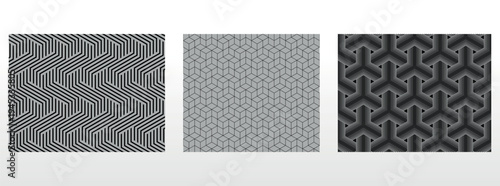 Geometric set of seamless black and gray patterns. Simple vector graphics