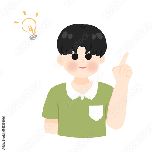 Acting cute boy Handdrawn character in green shirt
