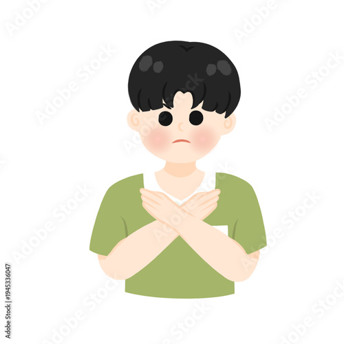 Acting cute boy Handdrawn character in green shirt