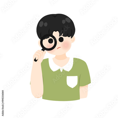 Acting cute boy Handdrawn character in green shirt