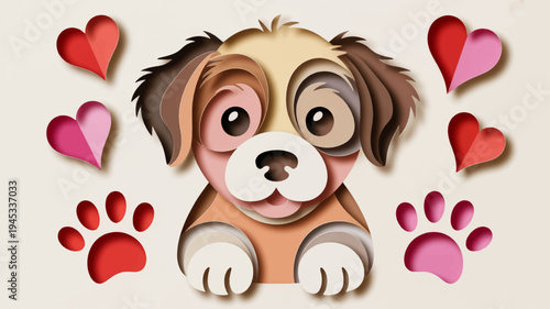 Cute puppy dog with hearts and paw prints adorable illustration for love and affection concepts