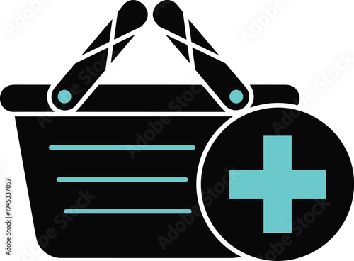 Shopping Basket Icon with Plus Symbol for E-commerce Websites Online Stores Mobile Apps Retail Marketing and Digital Consumer Purchase Interface Design