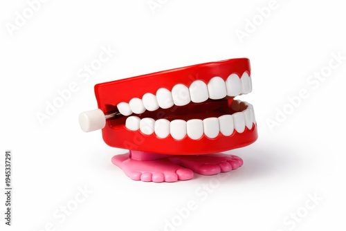 wind up chattering teeth toy isolated on white playful april fools surprise concept
