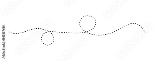 Black wavy dashed line. Abstract looped curve arrow. Vector illustration