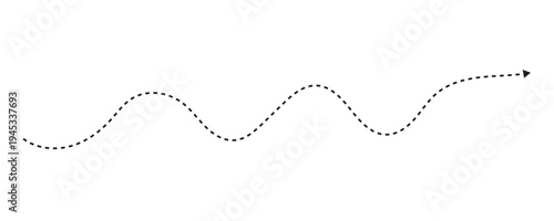 Black wavy dashed line. abstract looped curve arrow. Vector illustration